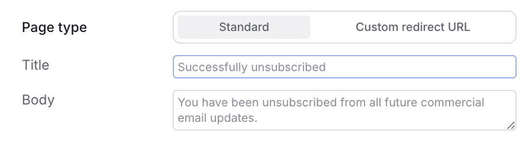 Customizing the standard unsubscribe confirmation page
